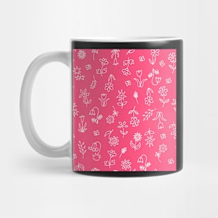 Vibrant Hot Pink Floral Scribble Doodle Design Mug